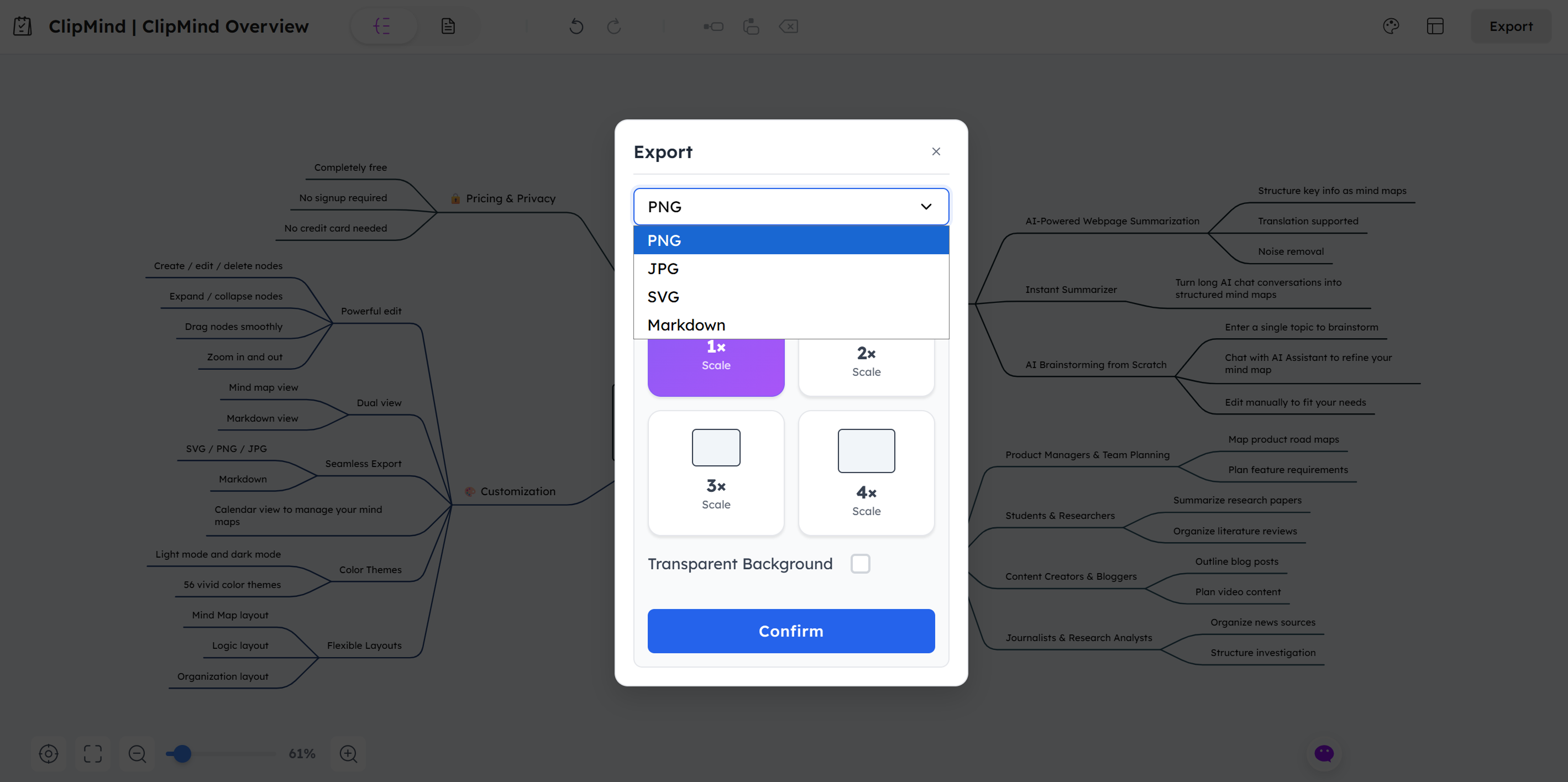 clipmind-export-options-interface